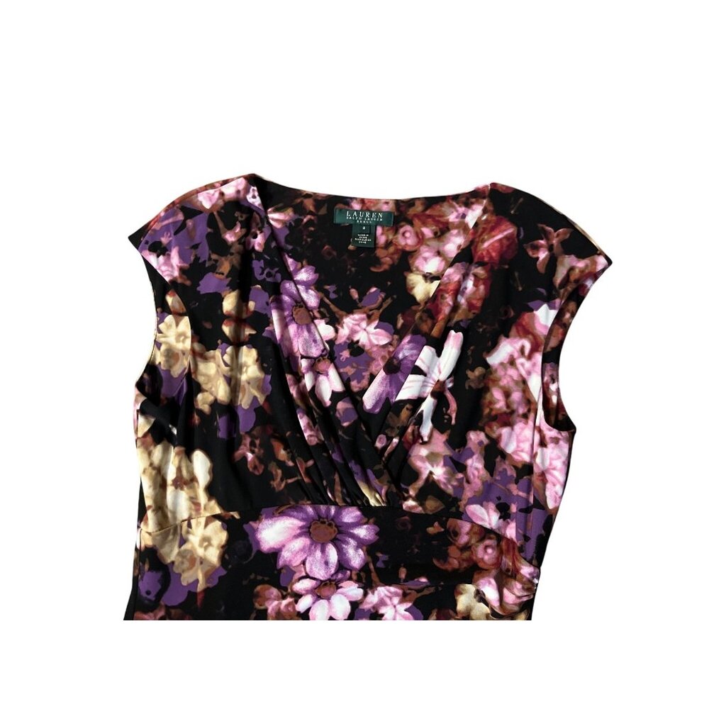 Lauren Ralph Lauren Floral Sheath Dress Womens 8 Ruched Midi Used - Picture 5 of 12